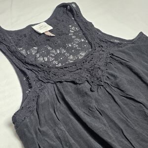 Black Lace Flowly Tank Whimsgoth Delicate Lightweight Loose Relaxed Fit Size L
